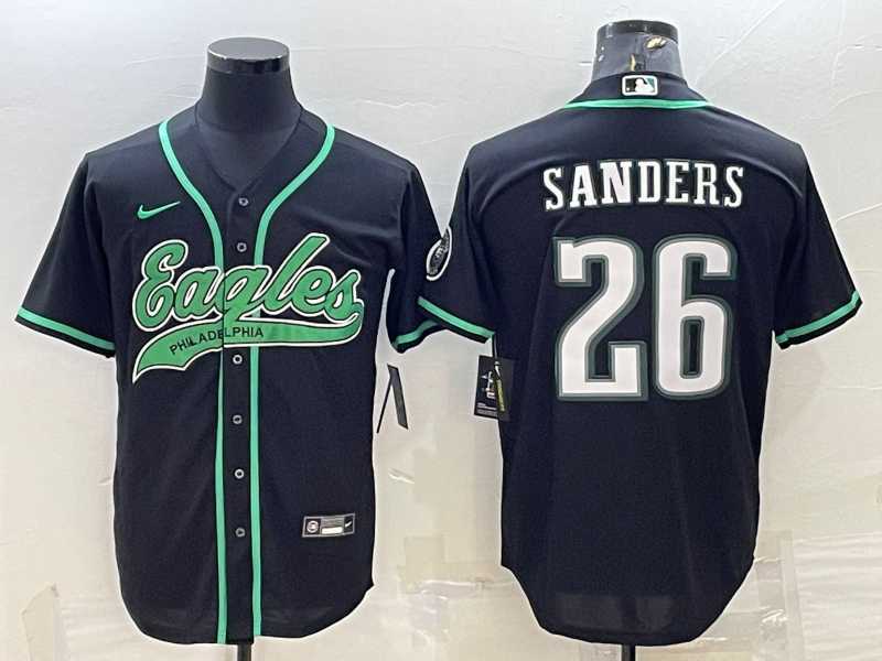 Men%27s Philadelphia Eagles #26 Miles Sanders Black With Patch Cool Base Stitched Baseball Jersey->philadelphia eagles->NFL Jersey